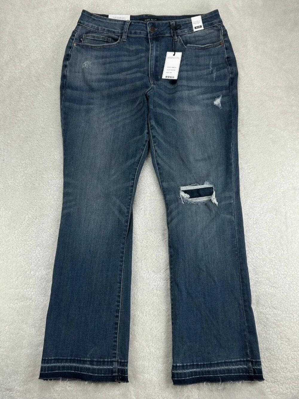 NWT Judy Blue Bootcut Fit Jeans Womens 16W Dark Blue Denim Distressed Mid Rise